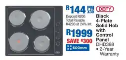 OK Furniture DEFY Black 4-Plate Solid Hob with Control Panel DHD398 offer