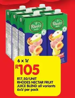 Shoprite RHODES NECTAR FRUIT JUICE BLEND all variants 6x1ℓ per pack offer