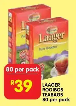 Shoprite LAAGER ROOIBOS TEABAGS 80 per pack offer