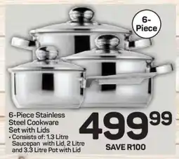 Pick n Pay Hypermarket 6-Piece Stainless Steel Cookware Set with Lids offer
