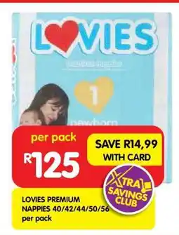 Shoprite LOVIES PREMIUM NAPPIES 40/42/44/50/56 per pack offer