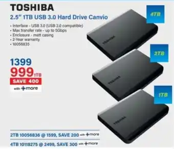Incredible Connection TOSHIBA 2.5" 1TB USB 3.0 Hard Drive Canvio offer