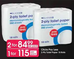 Clicks Clicks Pay Less 2-Ply Toilet Paper offer