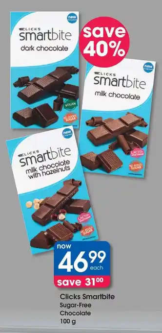 Clicks Clicks Smartbite Sugar-Free Chocolate offer