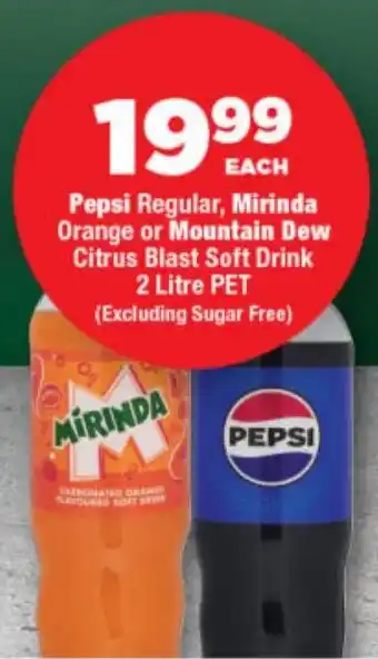 Pepsi Regular, Mirinda Orange or Mountain Dew Citrus Blast Soft Drink