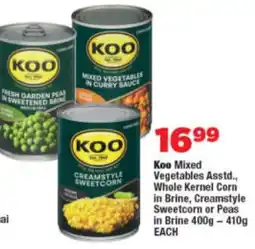 OK Foods Koo Mixed Vegetables Asstd., Whole Kernel Corn in Brine, Creamstyle Sweetcorn or Peas in Brine offer