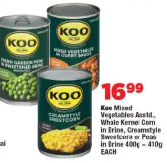 OK Foods Koo Mixed Vegetables Asstd., Whole Kernel Corn in Brine, Creamstyle Sweetcorn or Peas in Brine offer
