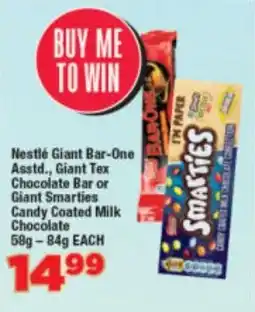 OK Foods Nestlé Giant Bar-One Asstd., Giant Tex Chocolate Bar or Giant Smarties Candy Coated Milk Chocolate offer