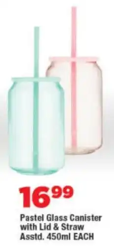 OK Foods Pastel Glass Canister with Lid & Straw Asstd. offer
