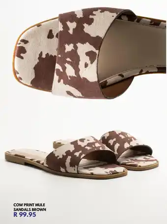 Cow print mule sandals brown