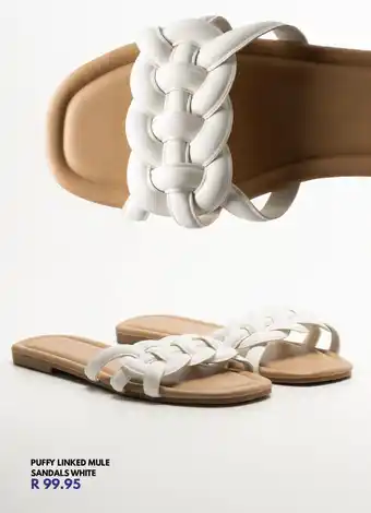 Puffy linked mule sandals white