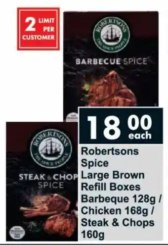 President Hyper Robertsons Spice Large Brown Refill Boxes Barbeque/ Chicken/ Steak & Chops offer