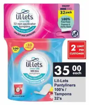 President Hyper Lil-Lets Pantyliners/ Tampons offer