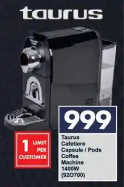 President Hyper Taurus Cafetiere Capsule/ Pods Coffee Machine 1400W offer