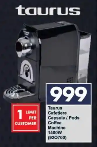 President Hyper Taurus Cafetiere Capsule/ Pods Coffee Machine 1400W offer