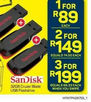 Pick n Pay Hypermarket Sandisk 32gb cruze blade usb flashdrive offer