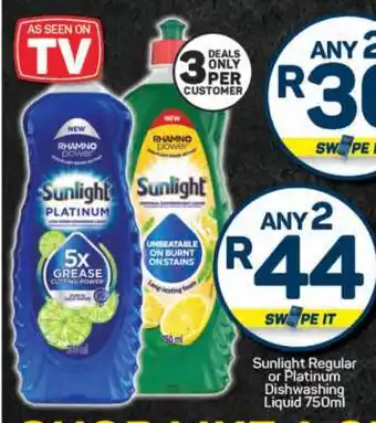 Pick n Pay Sunlight Regular or Platinum Dishwashing Liquid 750ml offer
