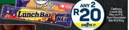 Pick n Pay Cadbury Lunch Bar Max or P.S. Duo Chocolate Bar 60/62g offer