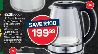 O2 Cook 5-Piece Stainless Steel Casserole Pot Cookware Set