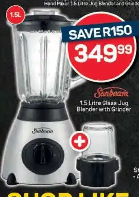 Pick n Pay Sunbeam 1.5 Litre Glass Jug Blender with Grinder offer