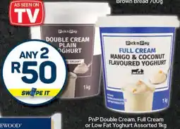 Pick n Pay PnP Double Cream, Full Cream or Low Fat Yoghurt Assorted 1kg offer