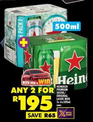 Shoprite HEINEKEN PREMIUM SILVER/ORIGINAL LAGER BEER 2x 6x500ml cans offer