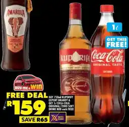 Shoprite 750ml Klipdrift Export Brandy & 1ℓ Coca-Cola Original/Zero Soft Drink NRB offer