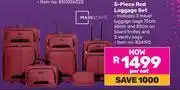 Game Mainstays 5 Piece Red Luggage Set-Per Set offer