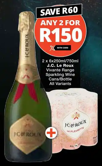 J.C. Le Roux Vivante Range Sparkling Wine Cans/ Bottle All Variants