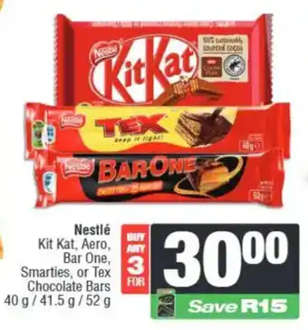 Spar Nestlé Kit Kat, Aero, Bar One, Smarties, or Tex Chocolate Bars offer
