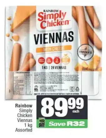 Spar Rainbow Simply Chicken Viennas Assorted offer