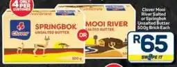 Pick n Pay Hypermarket Clover Mooi River Salted or Springbok Unsalted Butter Brick offer