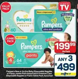 Pick n Pay Hypermarket Pampers New or Active Baby Disposable Nappies or Pants Jumbo Pack Assorted or Premium Care Disposable Nappies or Pants offer
