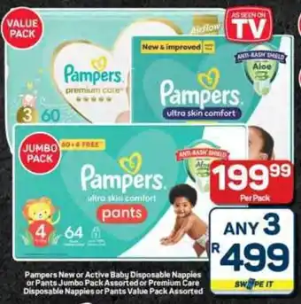 Pick n Pay Hypermarket Pampers New or Active Baby Disposable Nappies or Pants Jumbo Pack Assorted or Premium Care Disposable Nappies or Pants offer