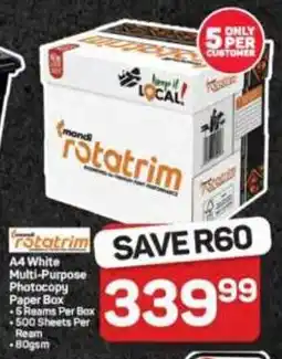 Pick n Pay Hypermarket Mondi Rotatrim A4 White Multi-Purpose Photocopy Paper Box offer