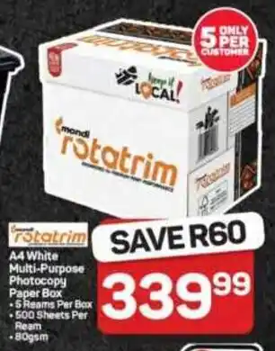 Pick n Pay Hypermarket Mondi Rotatrim A4 White Multi-Purpose Photocopy Paper Box offer