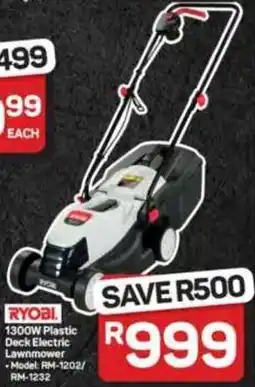 Pick n Pay Hypermarket RYOBI 1300W Plastic Deck Electric Lawnmower offer
