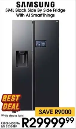 Hirsch's SAMSUNG Black Side By Side Fridge With AI SmartThings offer