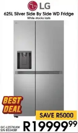 Hirsch's LG Silver Side By Side WD Fridge offer