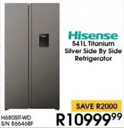 Hirsch's Hisense Titanium Silver Side By Side Refrigerator offer