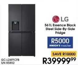 Hirsch's LG Essence Black Steel Side-By-Side Fridge offer