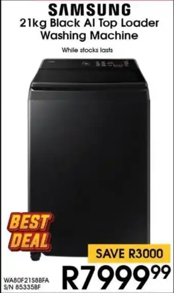 Hirsch's SAMSUNG Black AI Top Loader Washing Machine offer