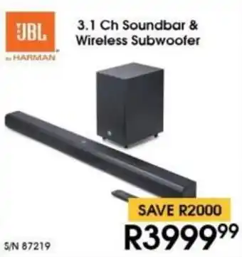 Hirsch's JBL 3.1 Ch Soundbar & Wireless Subwoofer offer
