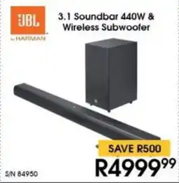 Hirsch's JBL 3.1 Soundbar 440W & Wireless Subwoofer offer