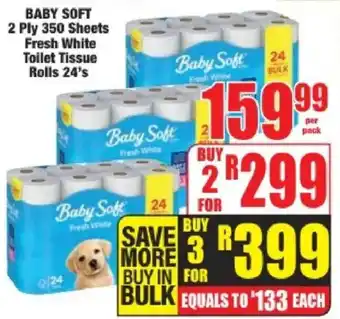 Boxer BABY SOFT 2 Ply 350 Sheets Fresh White Toilet Tissue Rolls offer