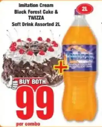 Boxer Imitation Cream Black Forest Cake & TWIZZA Soft Drink Assorted offer
