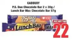 Boxer CADBURY P.S. Duo Chocolate Bar/ Lunch Bar Max Chocolate Bar offer
