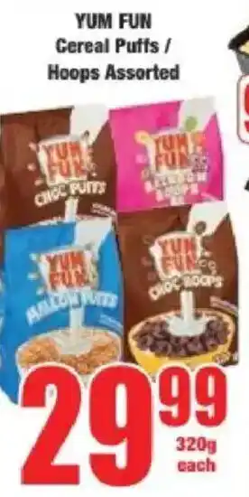 Boxer YUM FUN Cereal Puffs/ Hoops Assorted offer