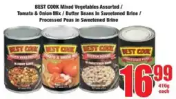 Boxer BEST COOK Mixed Vegetables Assorted/ Tomato & Onion Mix/ Butter Beans In Sweetened Brine/ Processed Peas in Sweetened Brine offer