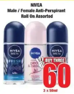 Boxer NIVEA Male/ Female Anti-Perspirant Roll On Assorted offer